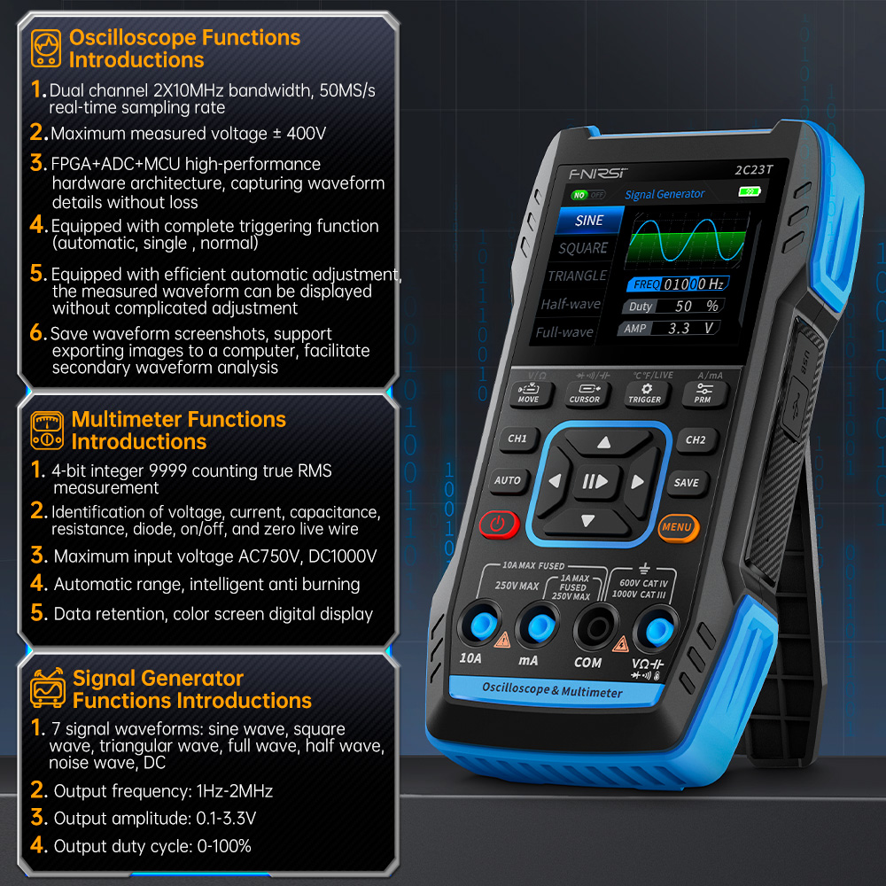 FNIRSI 2C23T يده ملتقط الذبذبا - مراجعة Fnirsi Digital Oscilloscope Handheld وسعره